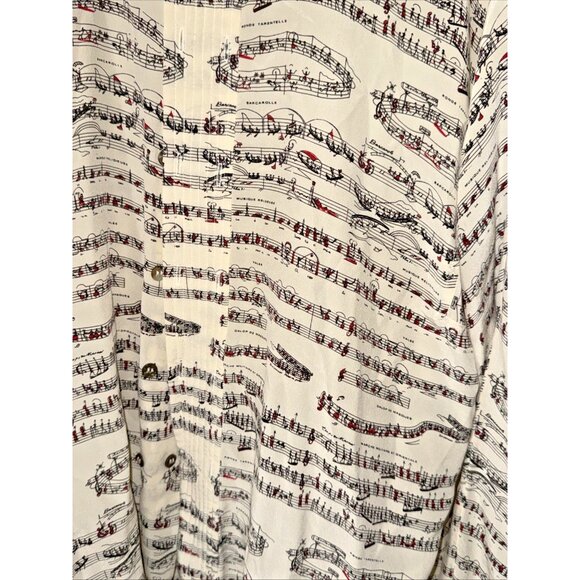 Anne Pinkerton Musical Notes Silk Blouse Cream Black Hint of Red Size Large - Picture 3 of 6